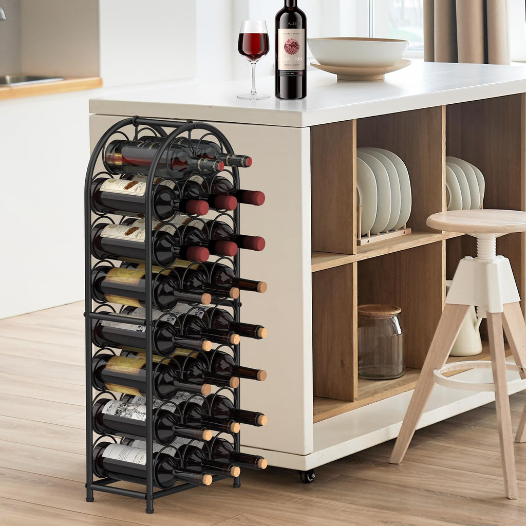 KANEODOT 23-Bottle Freestanding Wine Rack with Handle, 82cm Tall Metal Wine Holder with Adjustable Feet, Storage Organizer and Display Rack for Bar, Kitchen, Pantry, Dining Room, Living Room, Black