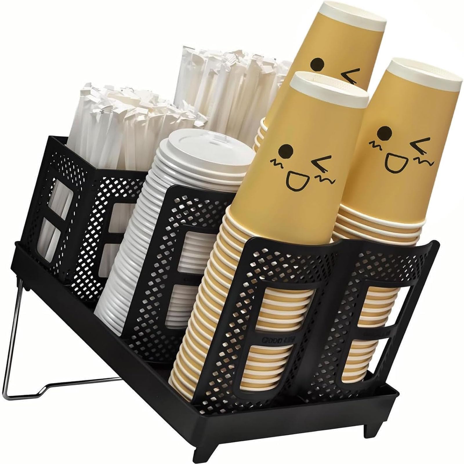 YTJHOME Disposable Coffee Cup Holder Lid Dispenser 2 IN1 Paper Cup and Lid Holder with Straw Organizer Adjustable Paper Cup Holder for Countertop Coffee Station Bar Restaurant Breakroom Kitchen Office