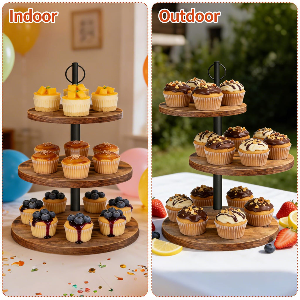 OugeWood Cupcake Stand, 3 Tier Cupcake Stand Rustic Dessert Table Display Set Wood Cupcake Tower Cake Stand Tiered Tray Stand for Wedding Birthday Baby Shower 1 Pack