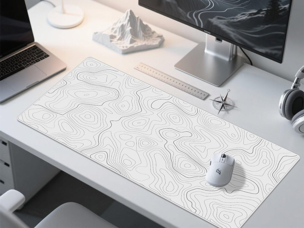Rinaze Large Gaming Mouse Pad Desk Mat with White Topographic, Anti-Slip Keyboard Pad with Multifunctional, Comfortable Big XXL Mousepad, Office Desk Accessories for Computer, Home and Gaming