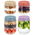 10+16oz Overnight Oats Jar, 4 Pack Overnight Oats Containers with Lids, Leak-Proof Reusable Wide Mouth Mason Jars Glass Jar for Yogurt Fruit, Salad Lunch, Snack, Cereal, Food Storage