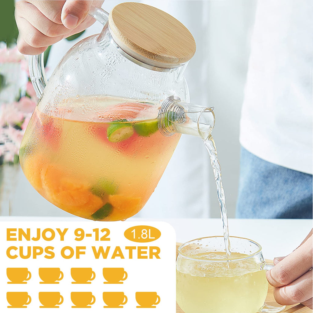 SITIEPA Glass Teapot Stovetop Safe, Glass Tea Kettle 60.8oz/1800mL Borosilicate Clear Teapot with Bamboo Lid and Removable Filter Spout Tea Pot for Loose Leaf and Blooming Tea