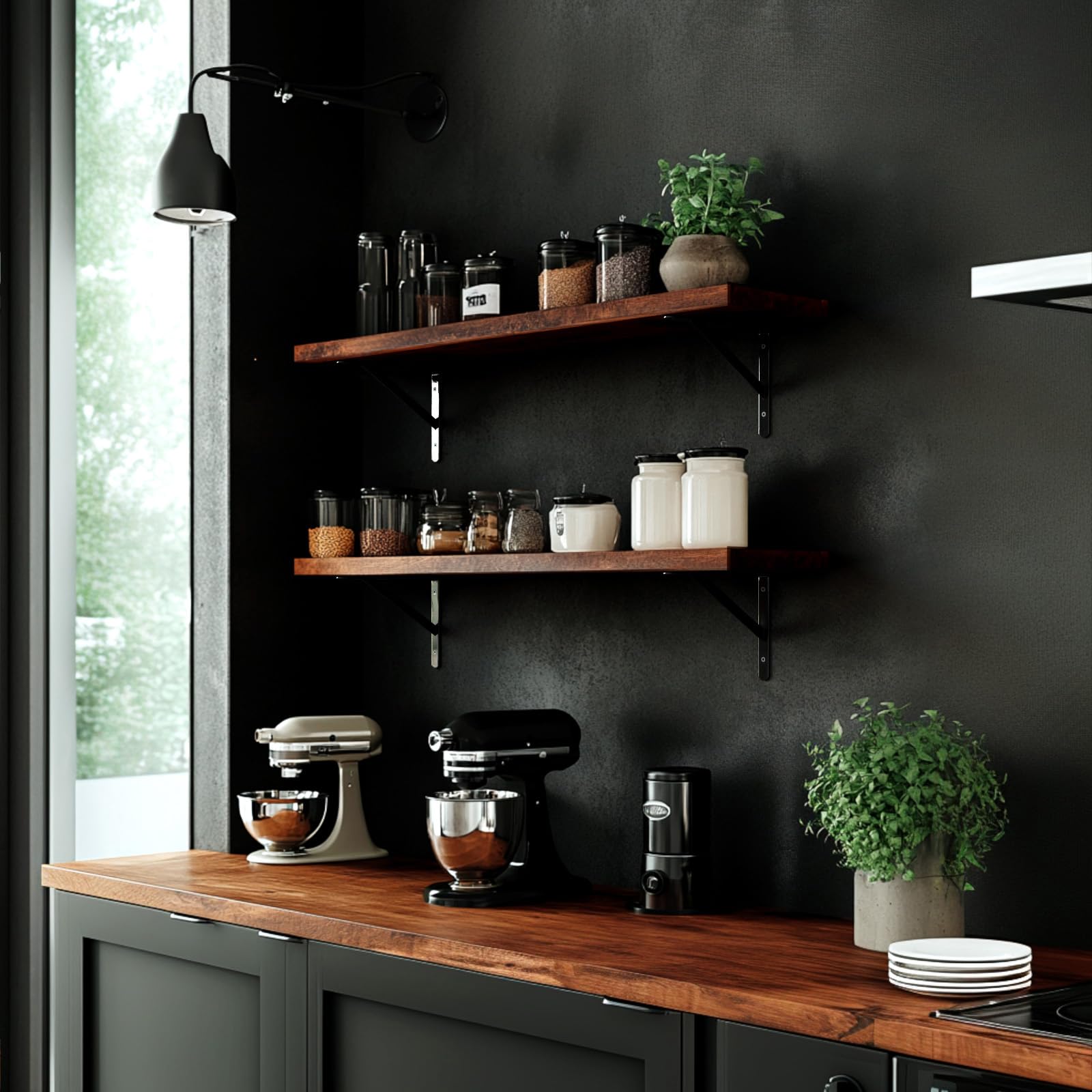 Cudebo 12 Pack 6 Inch Shelf Brackets Wall Mounted, Triangle Bracket Metal Shelving Brackets Support for Kitchen Bookshelf Home Decoration, Mounting Hardware Included, Black