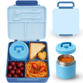 Bento Lunch Box for Kids with Carry Handle & Bento Box Bag, Leak-Proof 4-Compartments Lunch Box with 12oz Soup Jar and Cutlery, with Custom Dividers,Drop-Proof, Microwave and Dishwasher Safe (Blue)