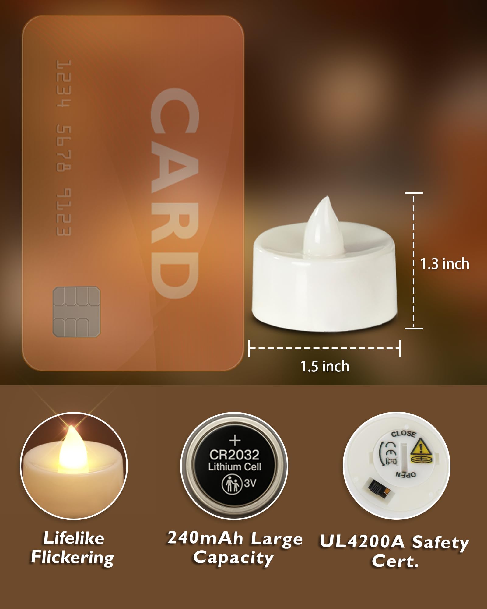 Homemory Battery LED Tea Lights, Pack of 24, Flameless Tealight Candles with Warm White Flickering Light, Dia 1.4’’ Electric Fake Candle for Votive, Wedding, Party, Table, Diningroom, Gift