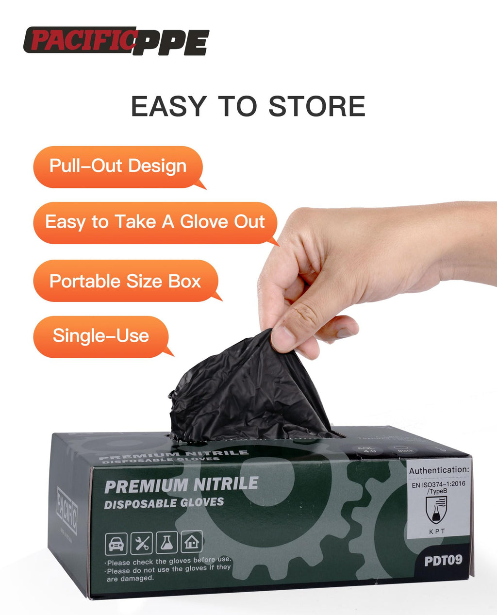 PACIFIC PPE 6-mil Black Nitrile Disposable Gloves, Food-Safe, Cooking & Cleaning, Powder-Free, Heavy-Duty, Textured Fingertips, Latex-Free, 100 Count, Medium