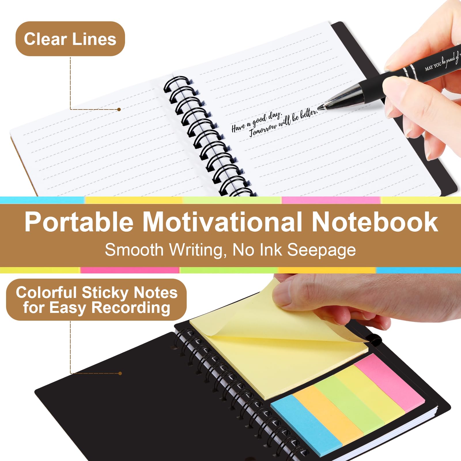 12 Sets Thank You Gifts, Employee Appreciation Gifts, Inspirational Notebooks With Sticky,Inspirational Pens And Gift Bags,Mini Motivational Notebooks for Teacher Student Staff Volunteer Gifts
