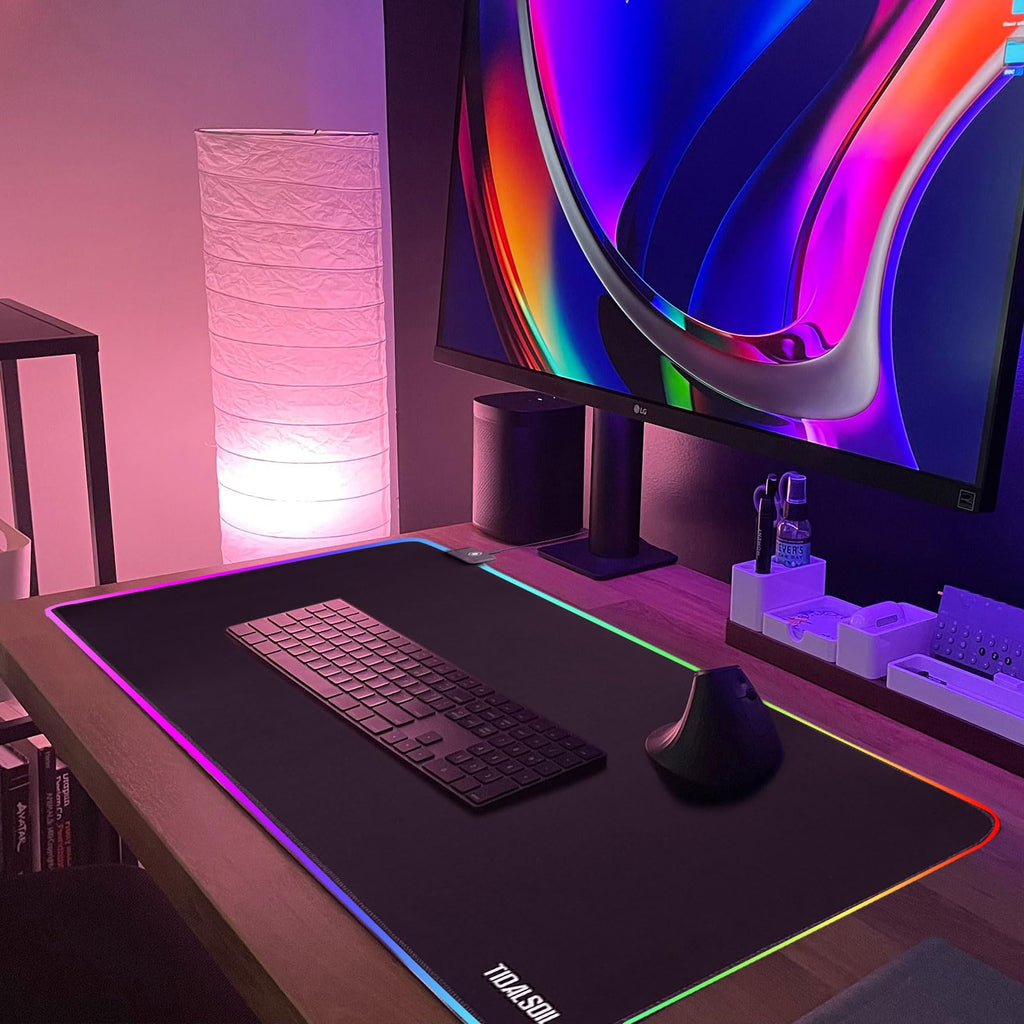 TIDALSOIL RGB Gaming Mouse Pad, Oversized Mouse Mat with 12 Light Modes, Non-Slip Rubber Base, Large Computer Keyboard Mouse Pad for PC Gaming, Office, 800 x 300 x 3 mm, Black