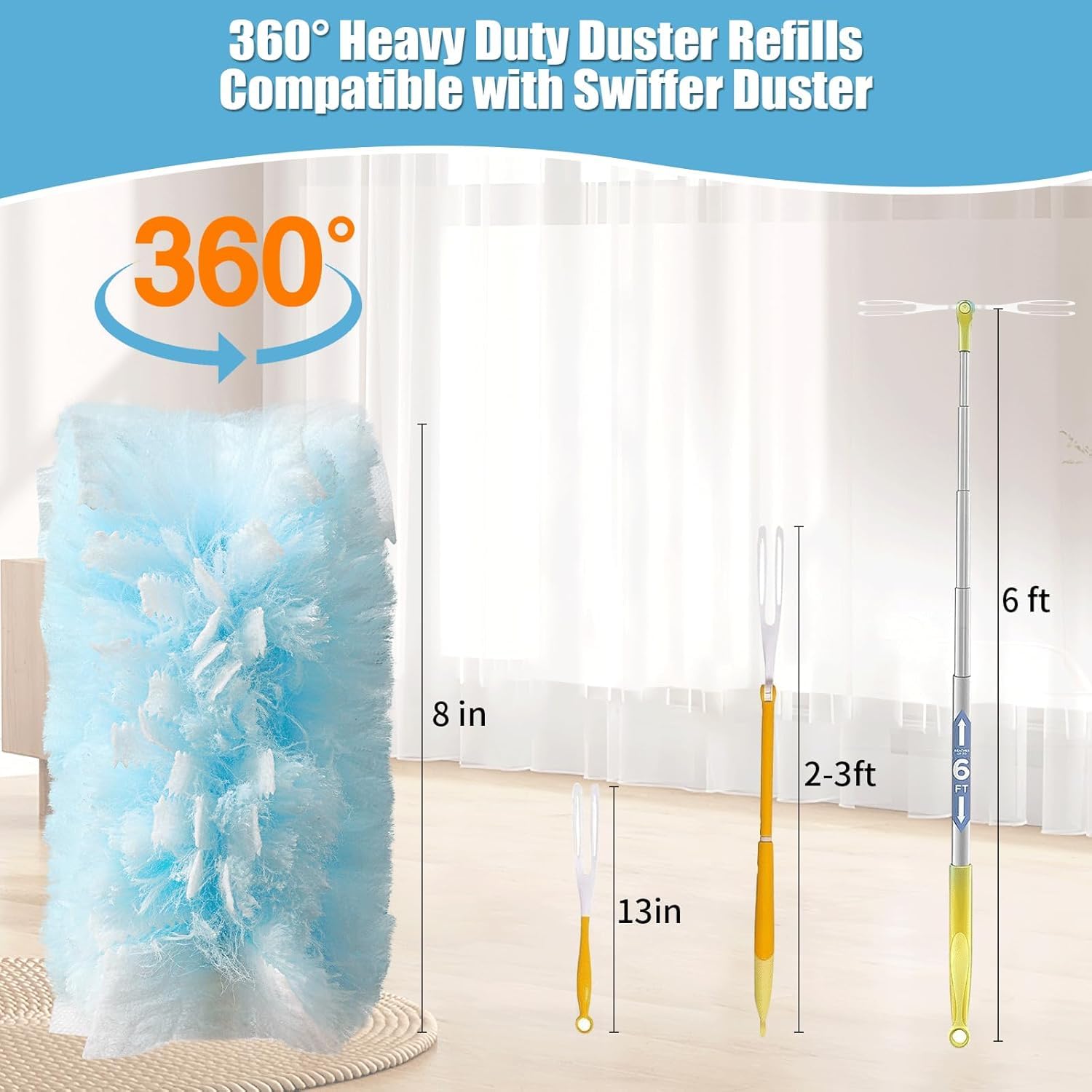 32 Pack Disposable Duster Refills for Swiffer,360°Heavy Duty Microfiber Duster Kit with 1 Handle,Multi-Surface Duster Refills for Furniture, Blinds, Ceiling Fans Cleaning