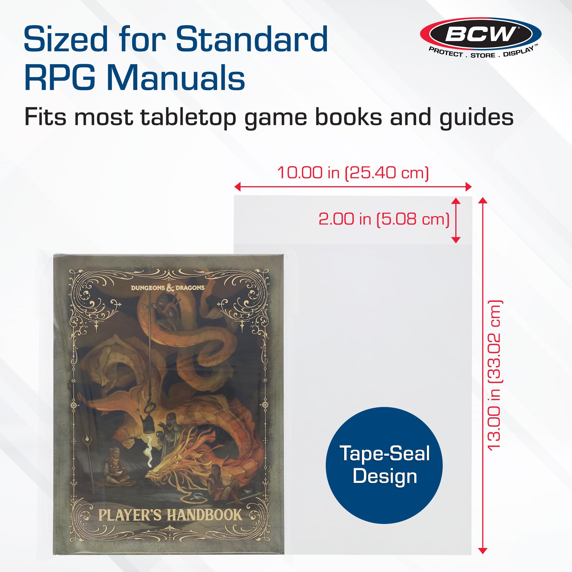 BCW Book Storage Bags – 100 Pack | 10" x 13" + 2" Fold-Over Flap | Archival-Safe Polypropylene Sleeves for RPG Books, Manuals & Magazines | Crystal Clear Book Protector Bags