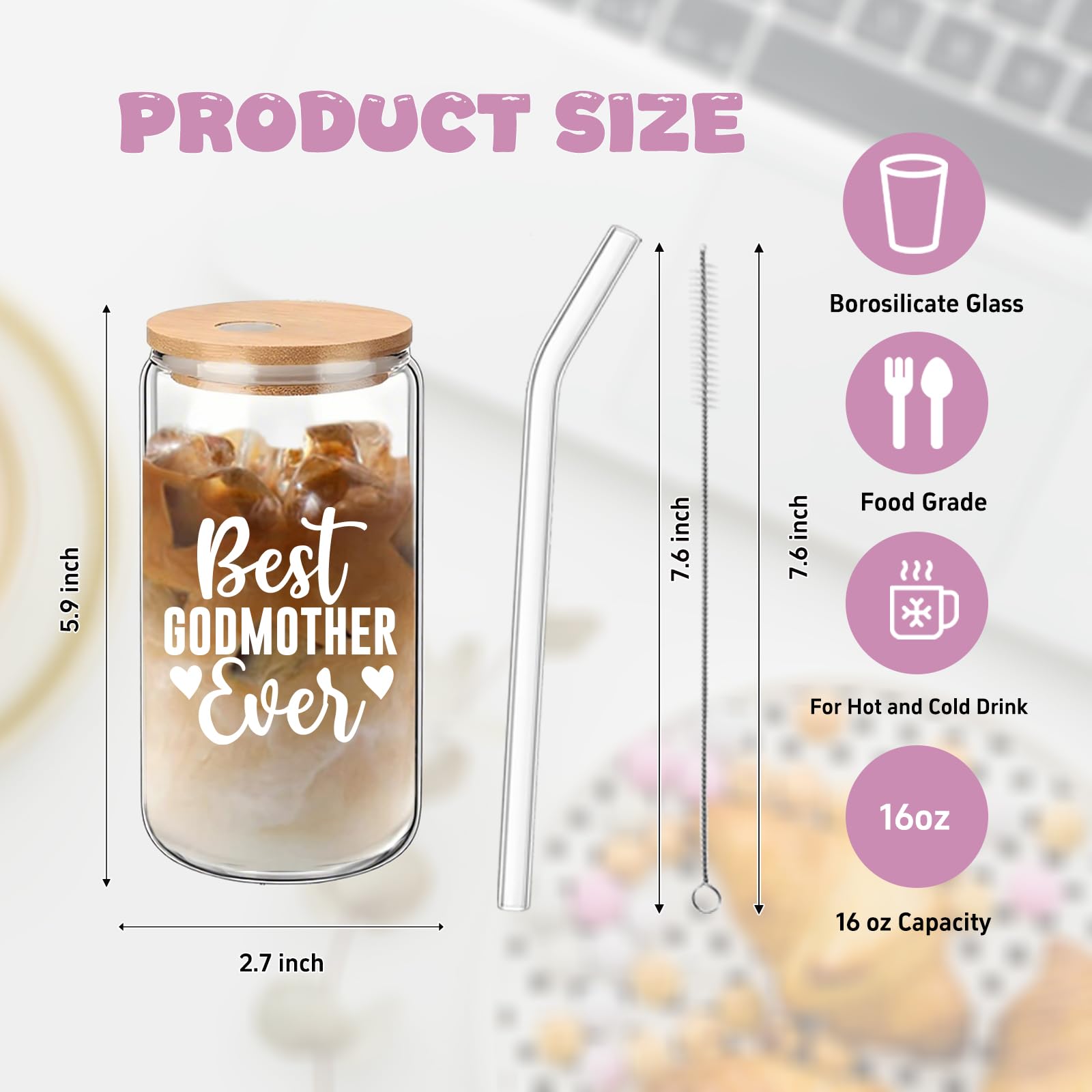 Godmother Proposal Gifts for Women 16oz Glass Tumbler Bracelet Birthday Mothers Day Gifts for Godmom New Godma Gift