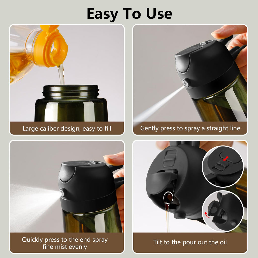 SWEET VIEW 2PCS Olive Oil Dispenser and Oil Sprayer – 16oz/470ml Glass Light-Proof Oil Pourer for Kitchen with Stickers for Air Fryer, Cooking, Salad, and BBQ