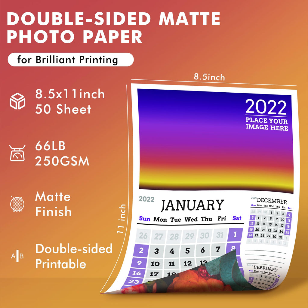 Koala Double Sided Matte Thick Photo Paper 8.5x11 Inches Heavyweight 50 Sheets 250gsm Compatible with Inkjet Printer and Dye Ink