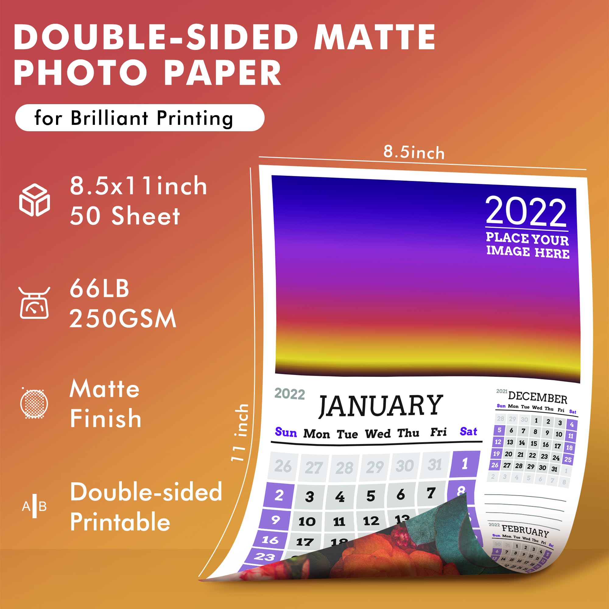 Koala Double Sided Matte Thick Photo Paper 8.5x11 Inches Heavyweight 50 Sheets 250gsm Compatible with Inkjet Printer and Dye Ink