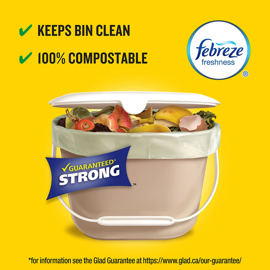Glad 100% Compostable Bags - Small 10 Litres - Lemon scent 100 Compost Bags
