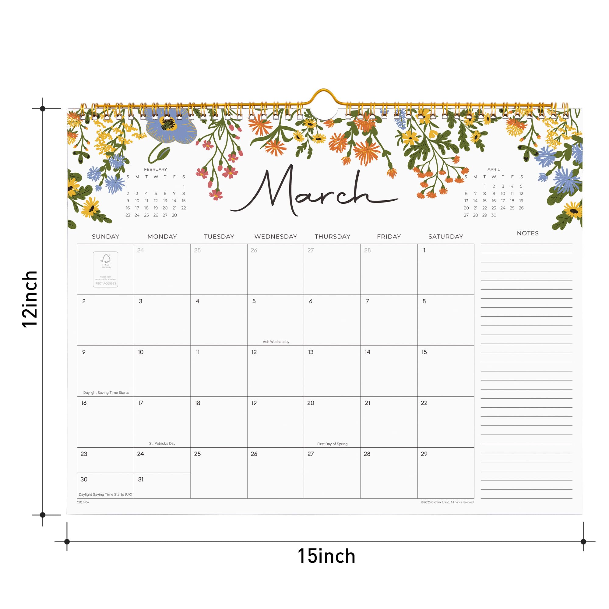 2026 Calendar - Cabbrix Wall Calendar 2026, 18 Monthly Calendar from July 2026 - December 2027, 15" x 12", Twin-Wire Binding, Hanging Hook, Floral Design