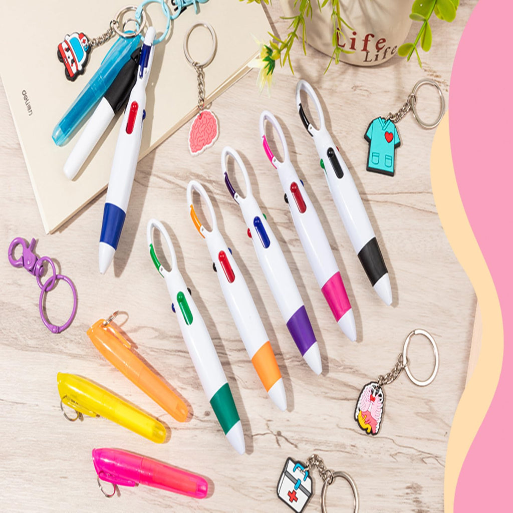 Mini Highlighter Nurse Pens for Badge Reel Pen Include 6 Tip Highlighter 6 Permanent Marker Pen and 6 Retractable Ball Pen with 6 Nursing Keychain Clip Christmas Gift (30pcs)
