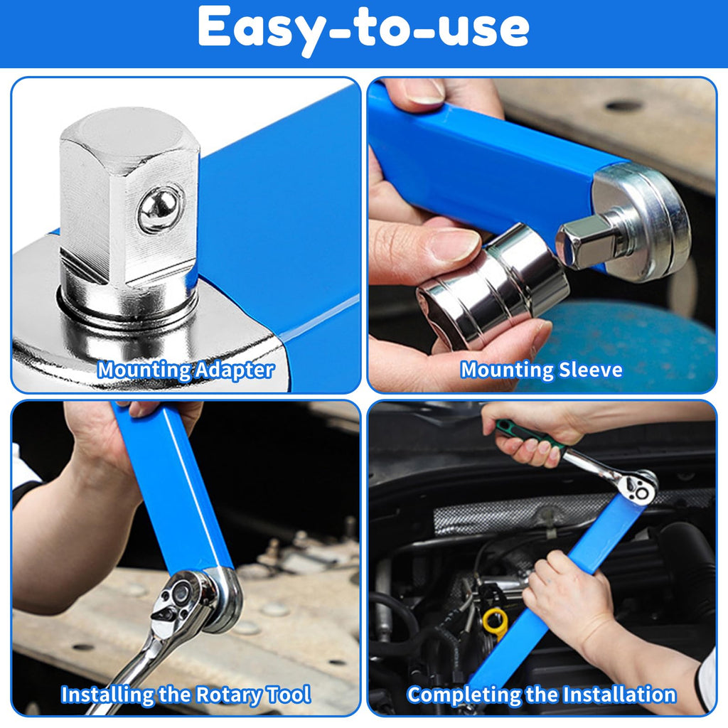 Benustra Offset Extension Wrench 3/8, 15In Tight Reach Extension Wrench with 1/2" 1/4" 3/8" Square Drive Adapters, Multifunctional Ratchet Heavy Duty Offset Extension Wrench for Small Confined Place