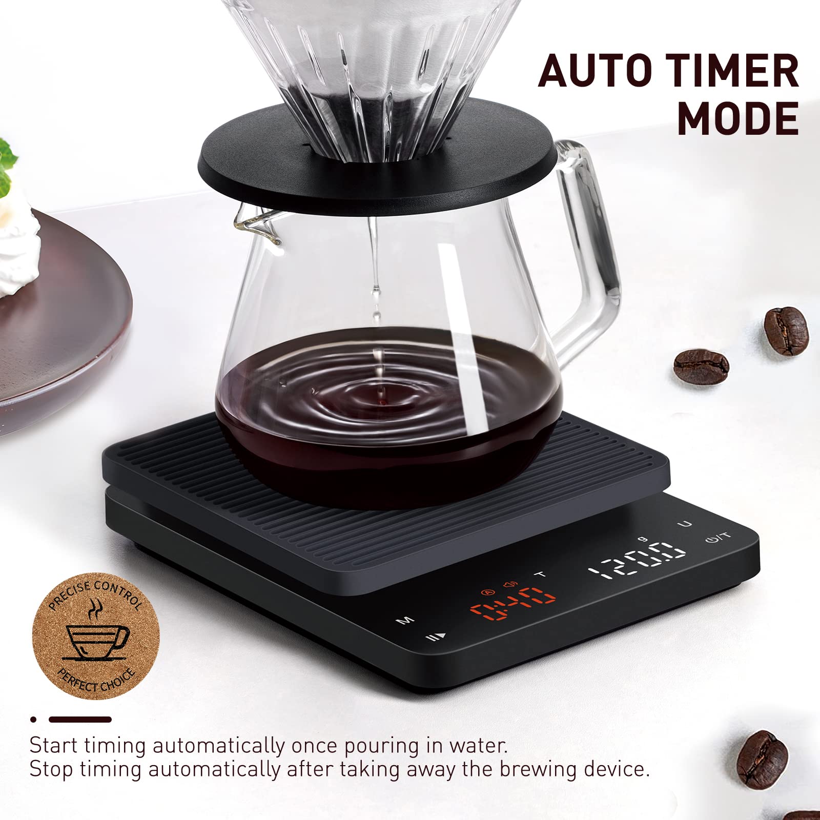BAGAIL BASICS Kitchen Scale with Timer, 0.1g High Precision Coffee Scale, Drip Espresso Scale with Auto Tare, Touch Sensor and Silicone Cover - 6.6 lbs/3 kg