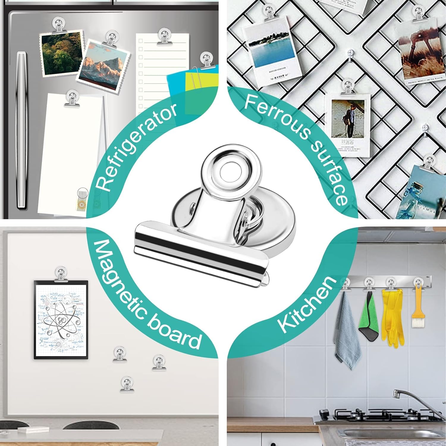 BEANPRECOY 25 Pcs Magnetic Clips, Strong Refrigerator Hooks for Home, Office, School - Fridge and Whiteboard Magnets (Silver)