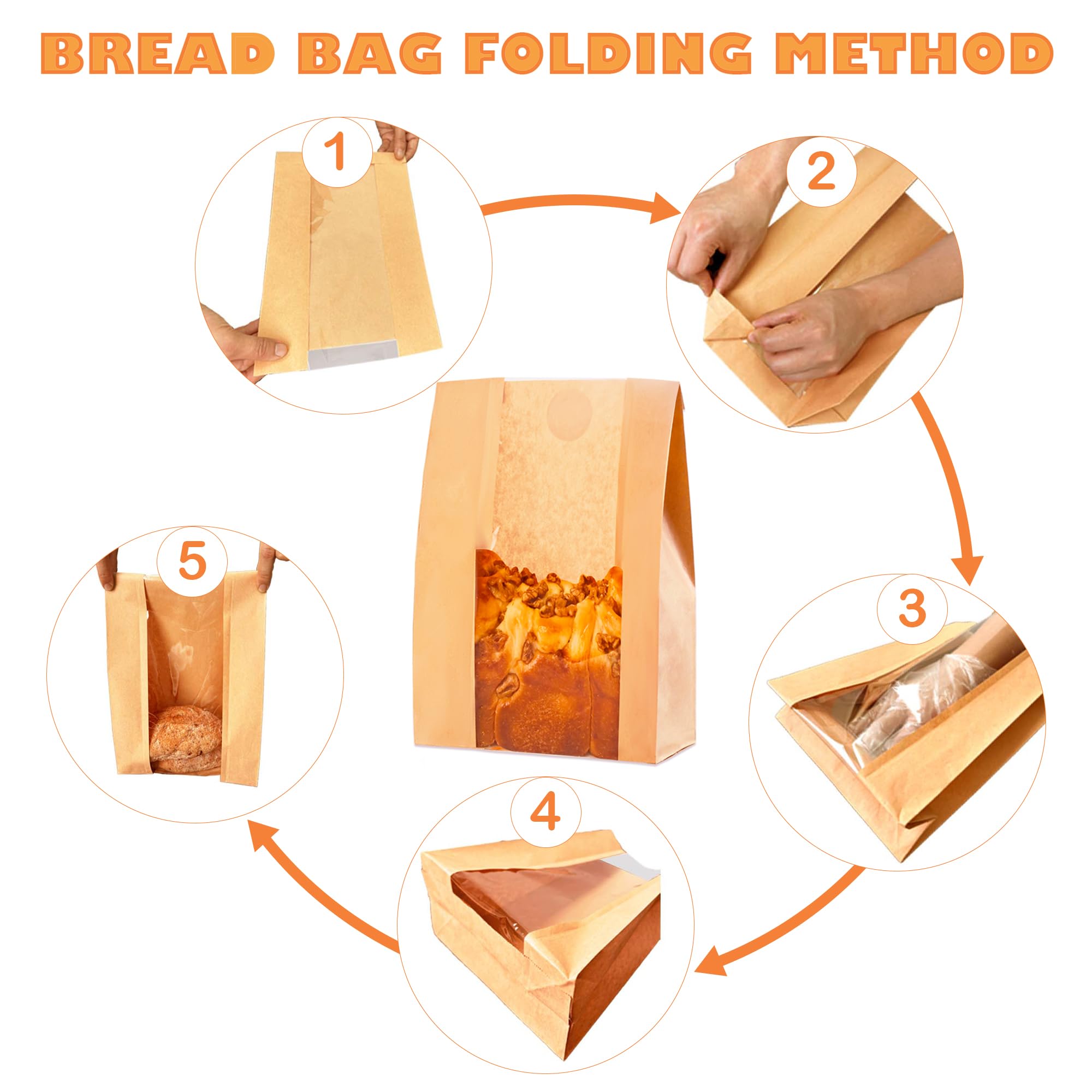Homrelaxy 120Pcs Paper Bread Bags for Homemade Bread, Sourdough Bag with Window, 13.7 x 8.3 x 3.5 Inch Large Brown Kraft Bakery Bags for Storing Loaves & Snacks, Includes 130 Sealing Stickers