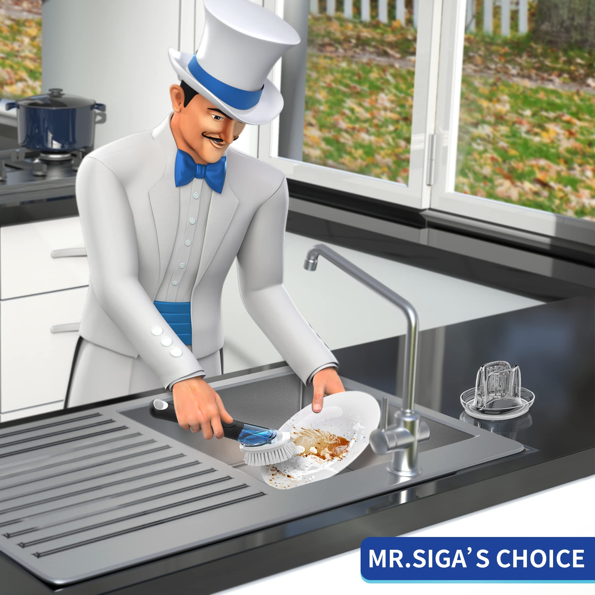 MR.SIGA Soap Dispensing Dish Brush, Kitchen Brush Refill, Pack of 4