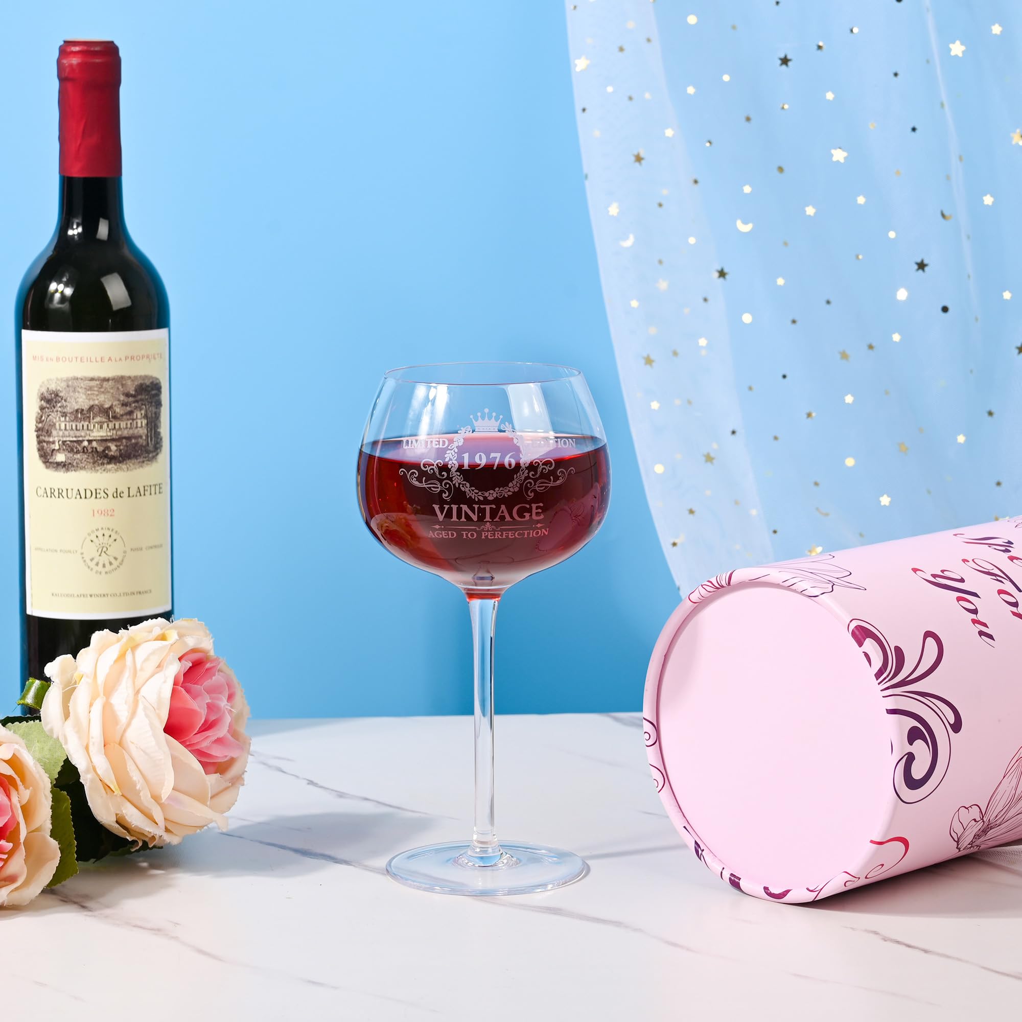 50th Birthday Gifts for Women, Vintage 1976 Engraved 50th Wine Glass,1976 Birthday Gifts for Women,Presents for Female 50th Birthday,50th Birthday Gift Ideas for Her,Daughter, Wife, Friends