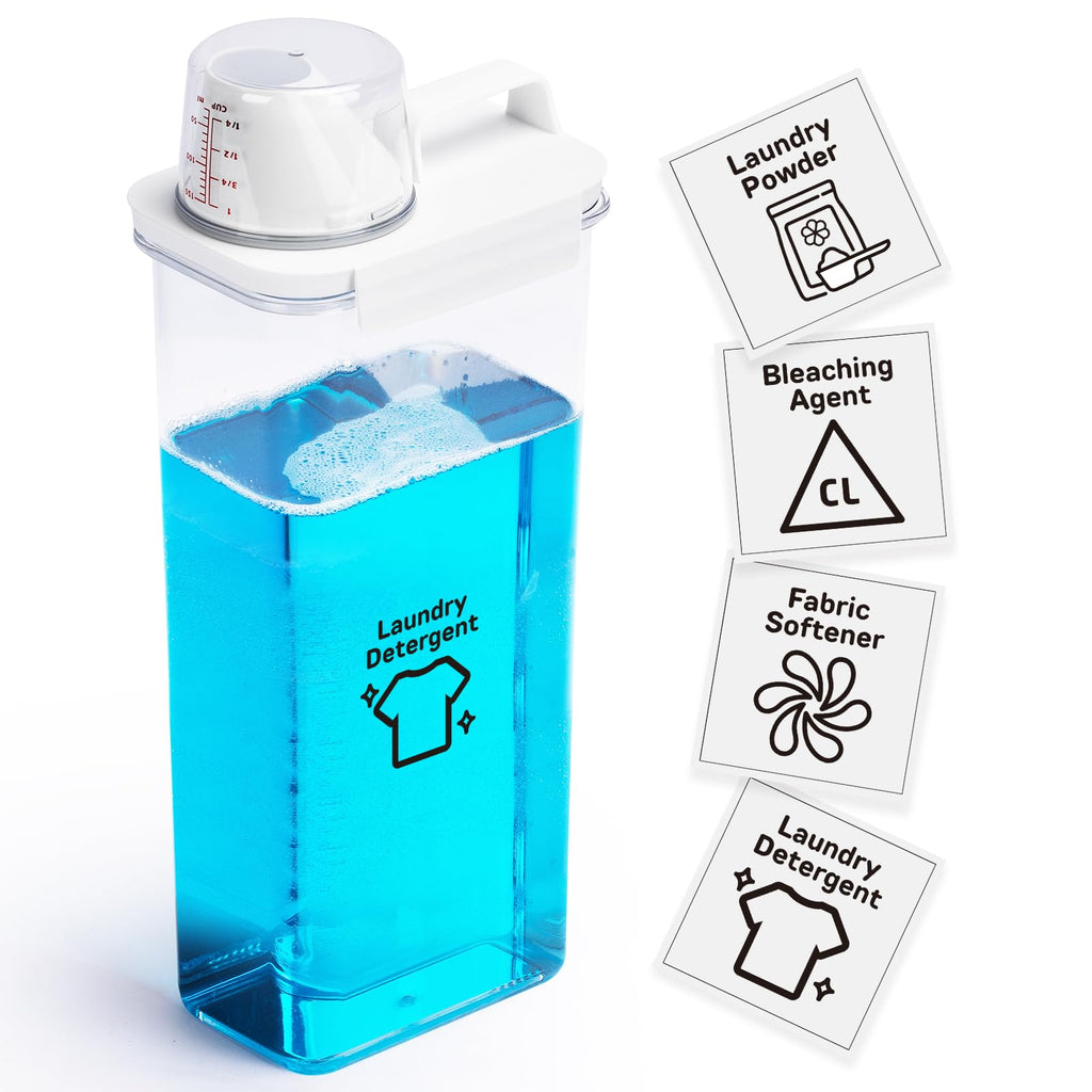 Bikkii Laundry Detergent Dispenser-1 Pack, 98 oz Detergent Dispenser with 4 Removable Labels, Laundry Soap Dispenser for Laundry Room Organization and Storage, BPA Free & PET Plastic Clear