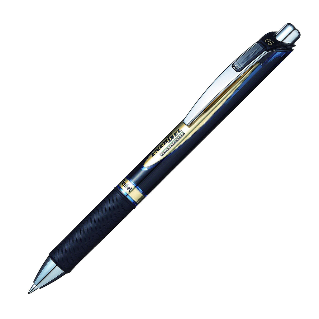 Pentel EnerGel Permanent Retractable Liquid Gel Rollerball Pen, Archival Quality, Water Resistant Ink, For Signing Important Documents, 0.5mm Fine Point, Blue Ink, BLP75-C, Box of 12