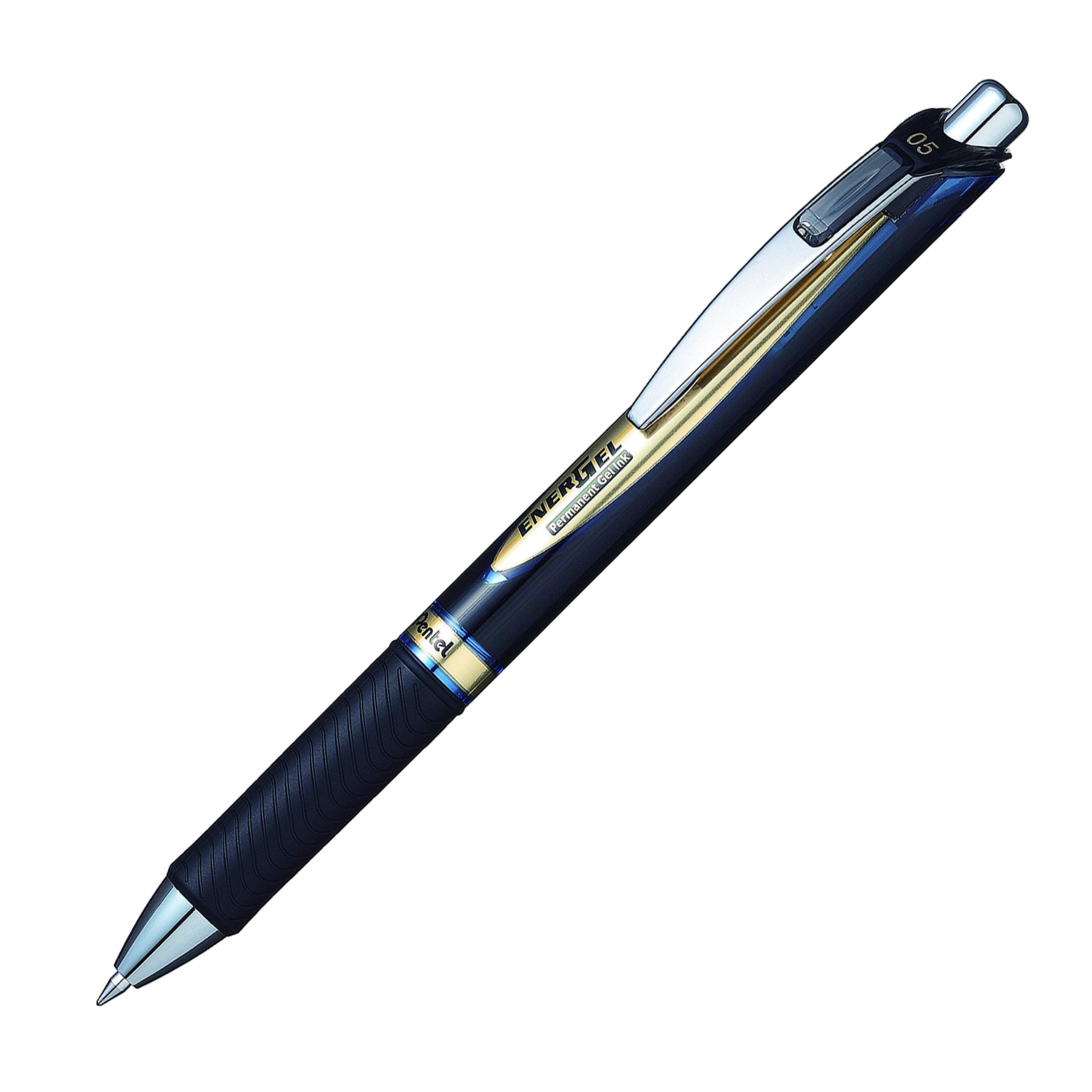 Pentel EnerGel Permanent Retractable Liquid Gel Rollerball Pen, Archival Quality, Water Resistant Ink, For Signing Important Documents, 0.5mm Fine Point, Blue Ink, BLP75-C, Box of 12