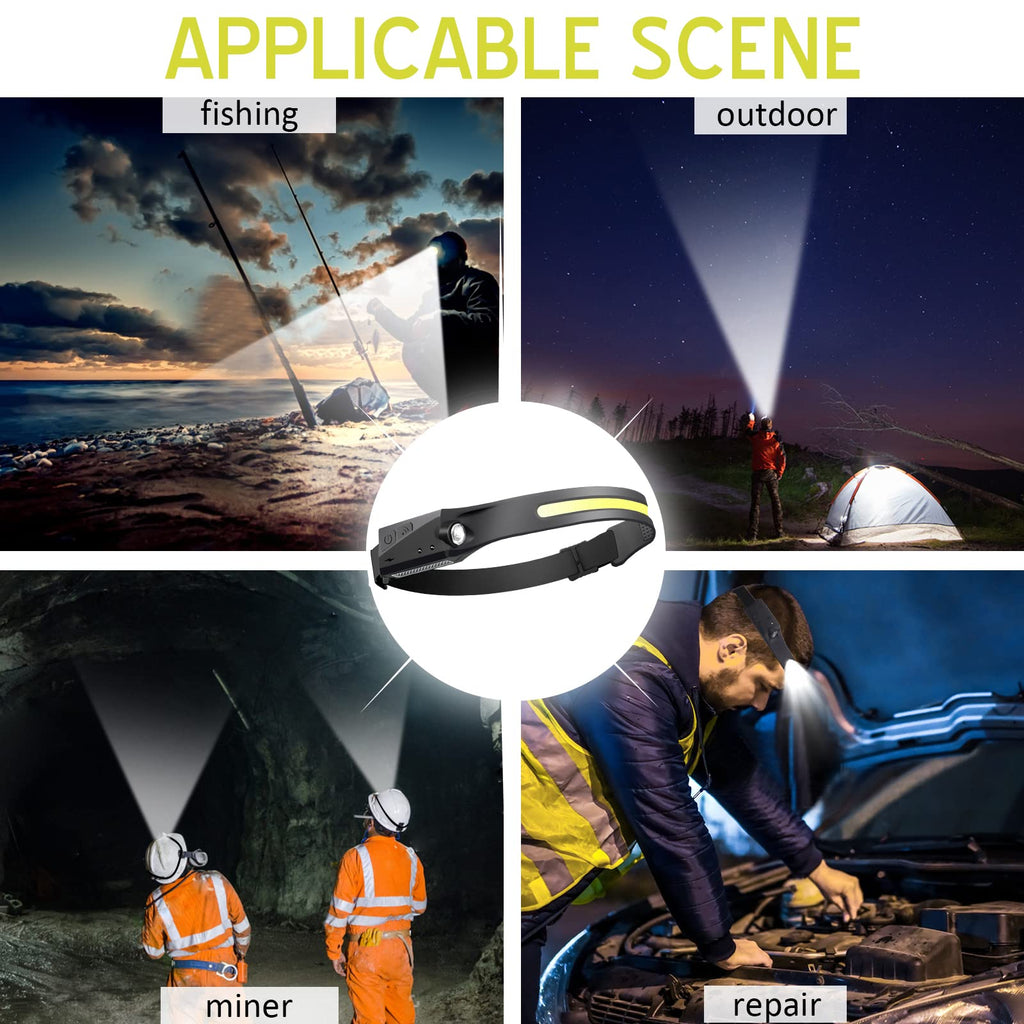 Headlamp Rechargeable 2Pack, Rechargeable LED Headlamp，230° Wide Beam Head Lamp LED with Motion Senso for Adults，5Brightness Modes, High Lumen Headlight for Running,Repairing, Camping, Hiking, Fishing