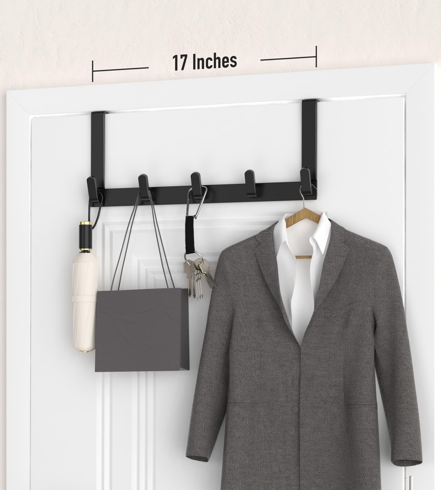 KitchLife Over The Door Hooks Hanger with 7" Extended Arms, Fits 1-3/4" Door Thickness, L18C, Bathroom Accessories and Towel Rack Organization - Matte Black, 1 Pack