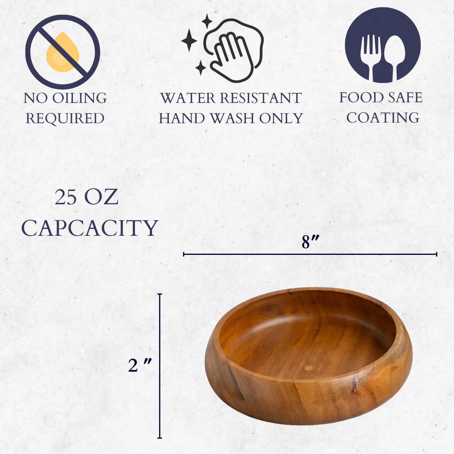 LAVAUX DESIGNS Wooden Bowls for Food | Set of 2 Individual Acacia Wood Bowls 8 x 2 inches (25 oz) | Enjoy Your Salad, Pasta, Rice, acai, Smoothie, Soup, Fruits, Snacks