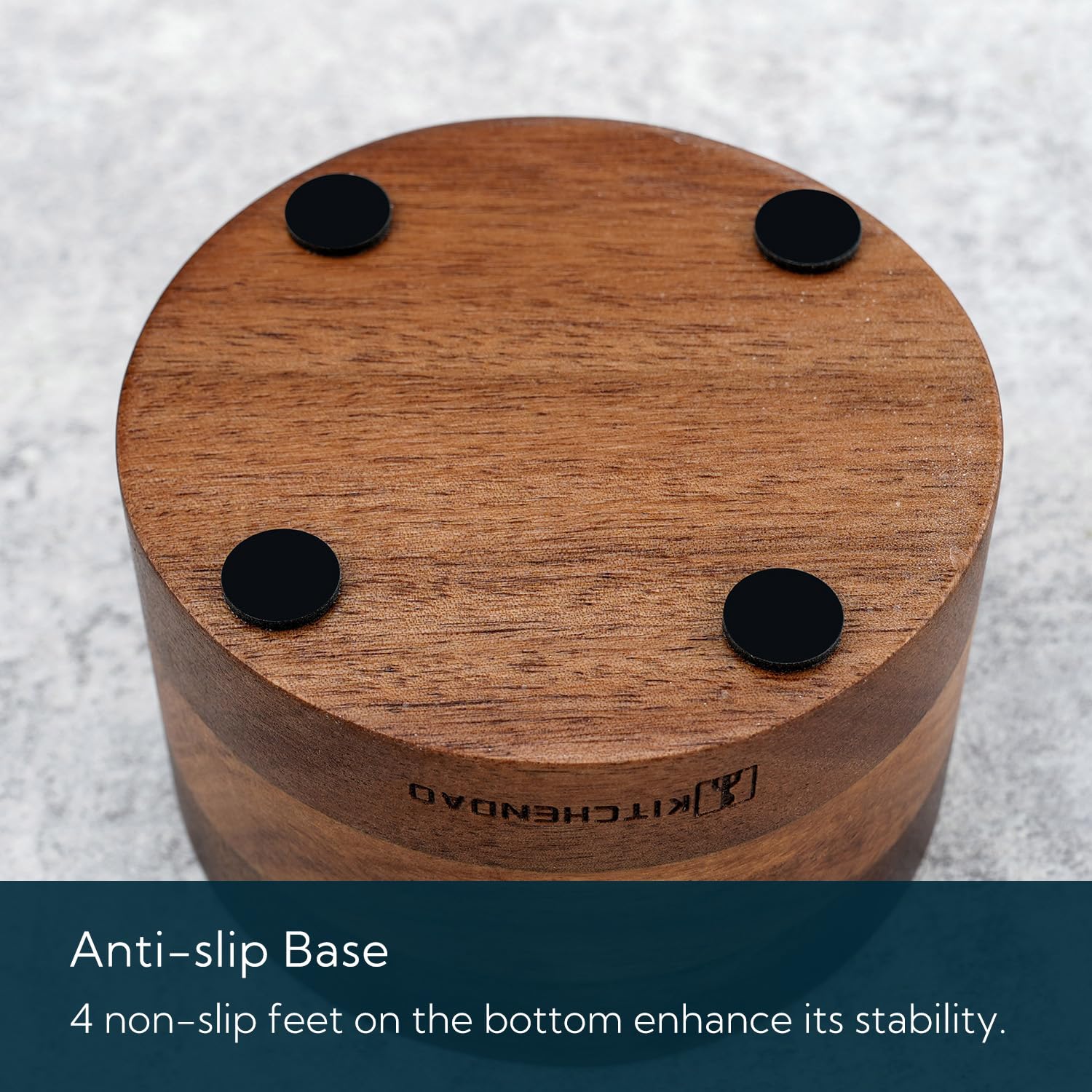 KITCHENDAO Acacia Salt Cellar Box Bowl with Built-in Spoon and Marble Lid, Solid Natural Acacia Wood Bath Sea Salt Container, Elegant Modern Grey and White Marble Lid Spice Bowl, 6oz Capacity