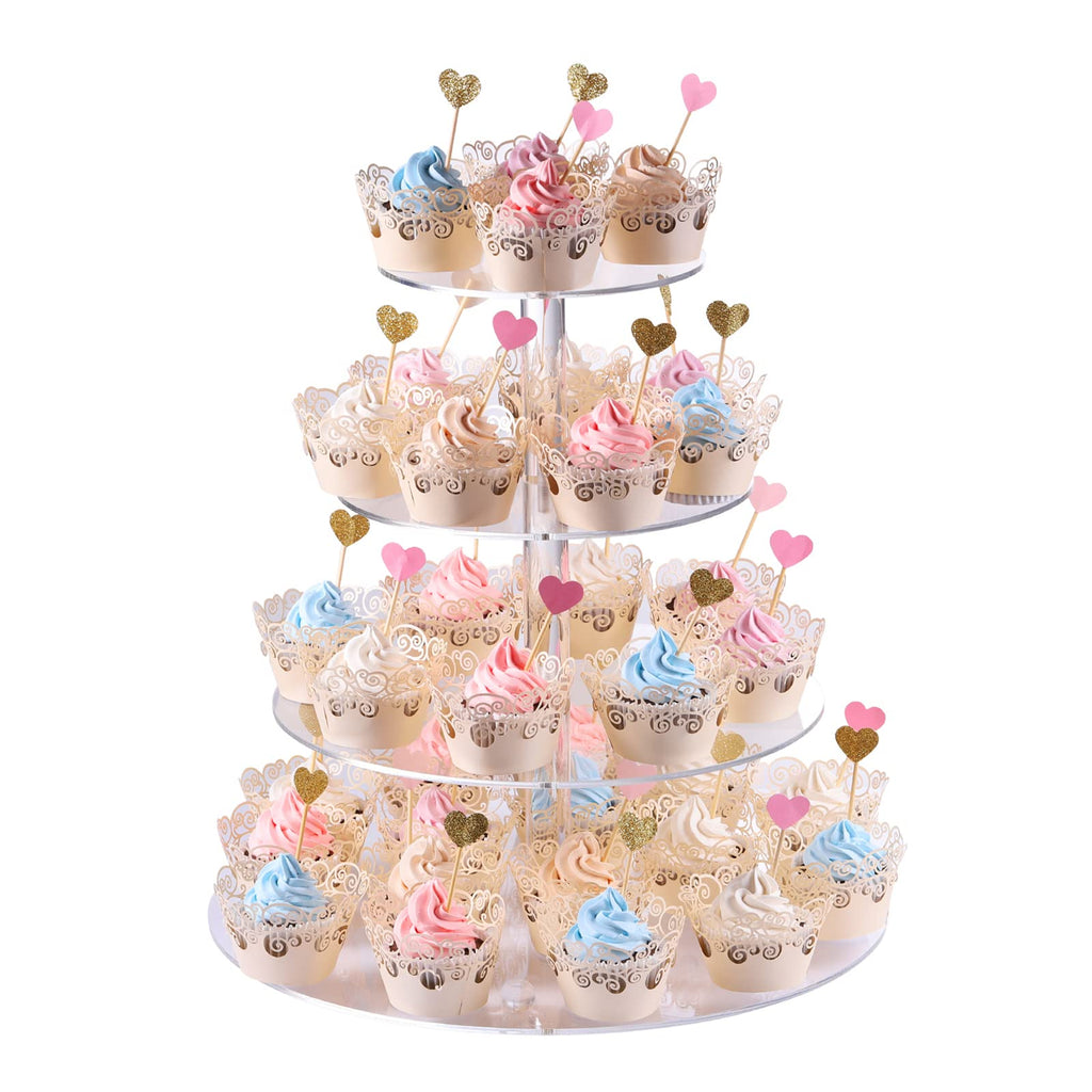 Cupcake Stand, 4-Tier Round Acrylic Cupcake Display Stand Dessert Tower Pastry Stand for Wedding Birthday Theme Party- 15.7 Inches (Transparent)