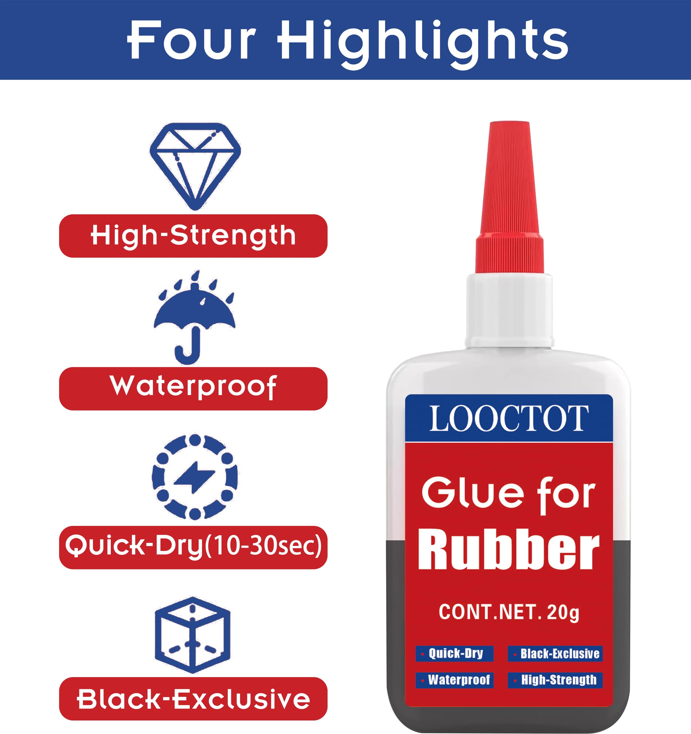 LOOCTOT Black Rubber Glue, Instant Super Glue for Bonding Rubber And Rubber, Rubber And Other Materials; Instant Tire Cement, Rubber Chamber, Rubber Edge, Etc.(20