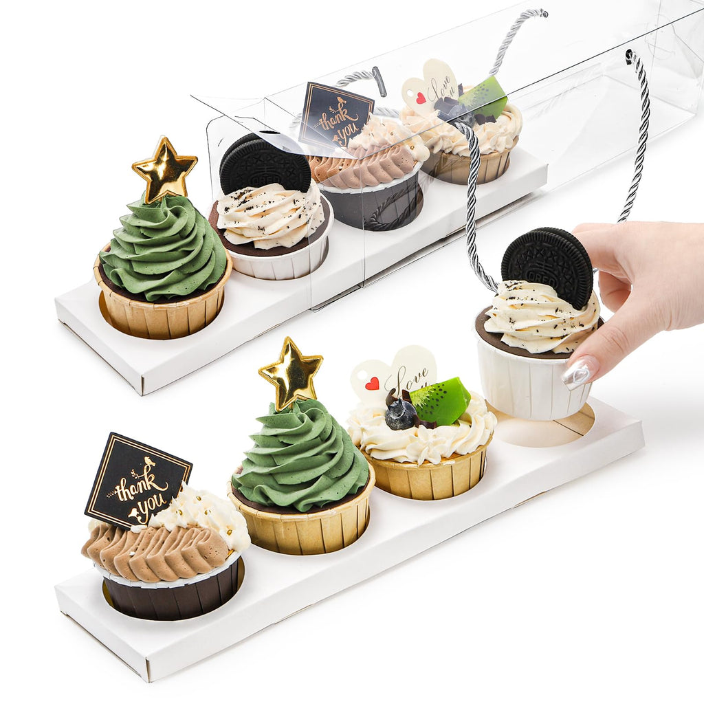 Coloch 24 Pack Clear Cupcake Box with Handle, 4 Count Plastic Cupcake Container 12x3x3 In with Baked Dessert Box for Cupcake, Dessert, Muffins, Party, Wedding, Teachers' Day, Valentine's Day