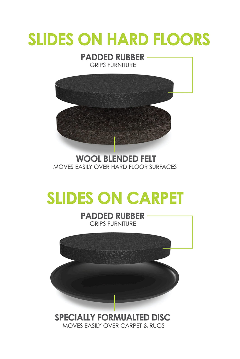 Slipstick GorillaSliders Premium 89mm Furniture Sliders for All Floor Surfaces (16 Piece Moving Kit) Reusable 3.5” Round Furniture Movers for Sliding Furniture on Hardwood & Carpet, Black