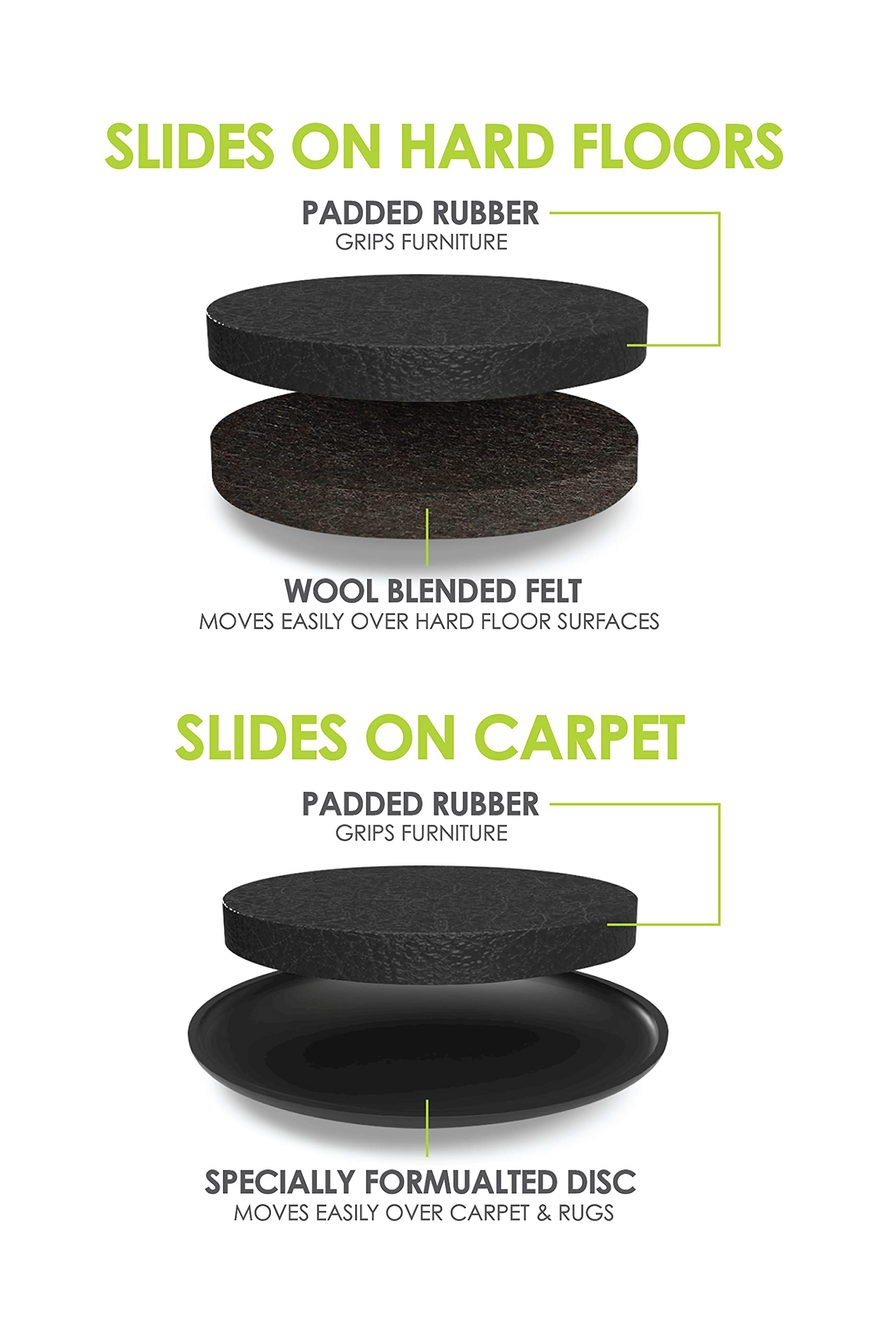 Slipstick GorillaSliders Premium 89mm Furniture Sliders for All Floor Surfaces (16 Piece Moving Kit) Reusable 3.5” Round Furniture Movers for Sliding Furniture on Hardwood & Carpet, Black