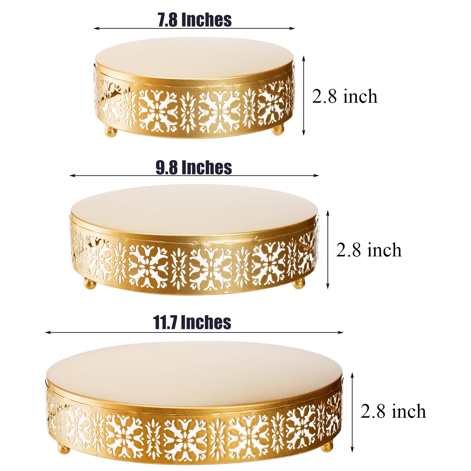 Coloch 3 Pack Golden Cake Stand Set, Round Metal Dessert Display Stand Decorative Cake Holder Cupcake Pastry Candy Display Plate for Wedding, Party, Birthday, Event