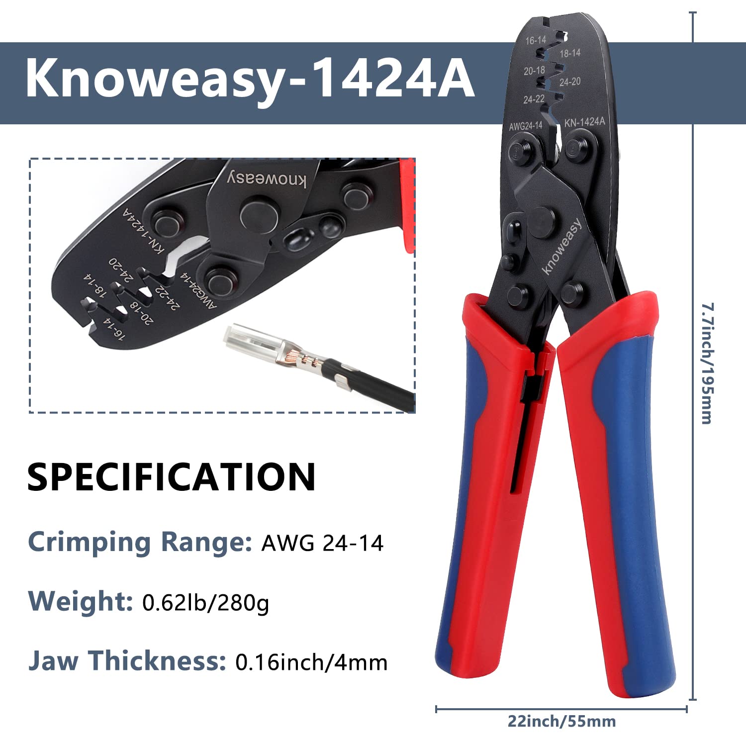 Molex Crimper,Knoweasy 1424A Weatherpack Crimper - Works for Molex, Delphi, Amp, Tyco, Harley, PC, Automotive - AWG 24-14 Wire Crimping Tool