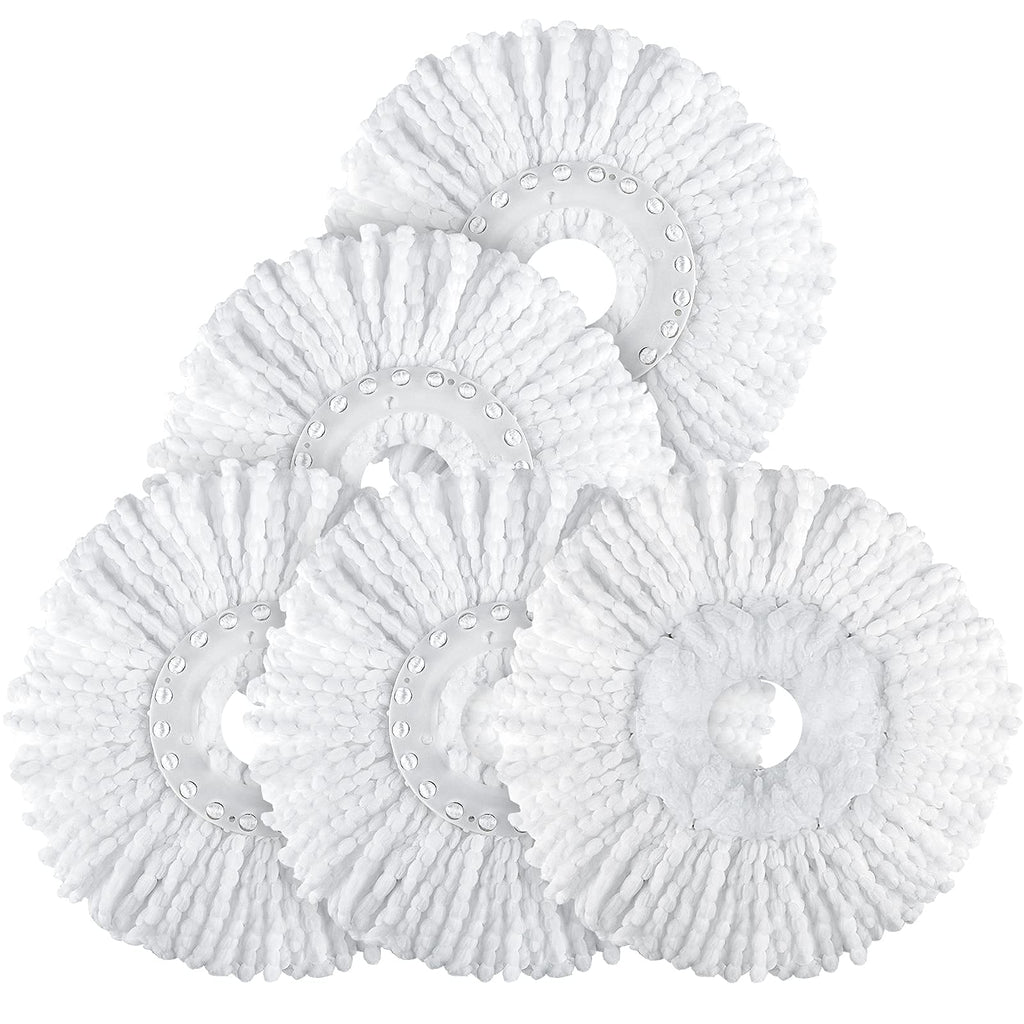MXZONE Mop Head Replacement for Universal 360° Spin Magic Mop, Fits Hurricane Spin Mop Microfiber Mop Head Refills, Round Shape Standard Size, 5 Pack