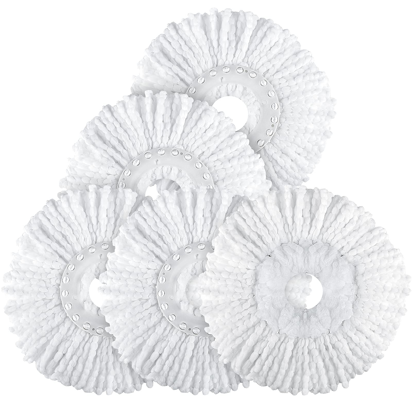 MXZONE Mop Head Replacement for Universal 360° Spin Magic Mop, Fits Hurricane Spin Mop Microfiber Mop Head Refills, Round Shape Standard Size, 5 Pack