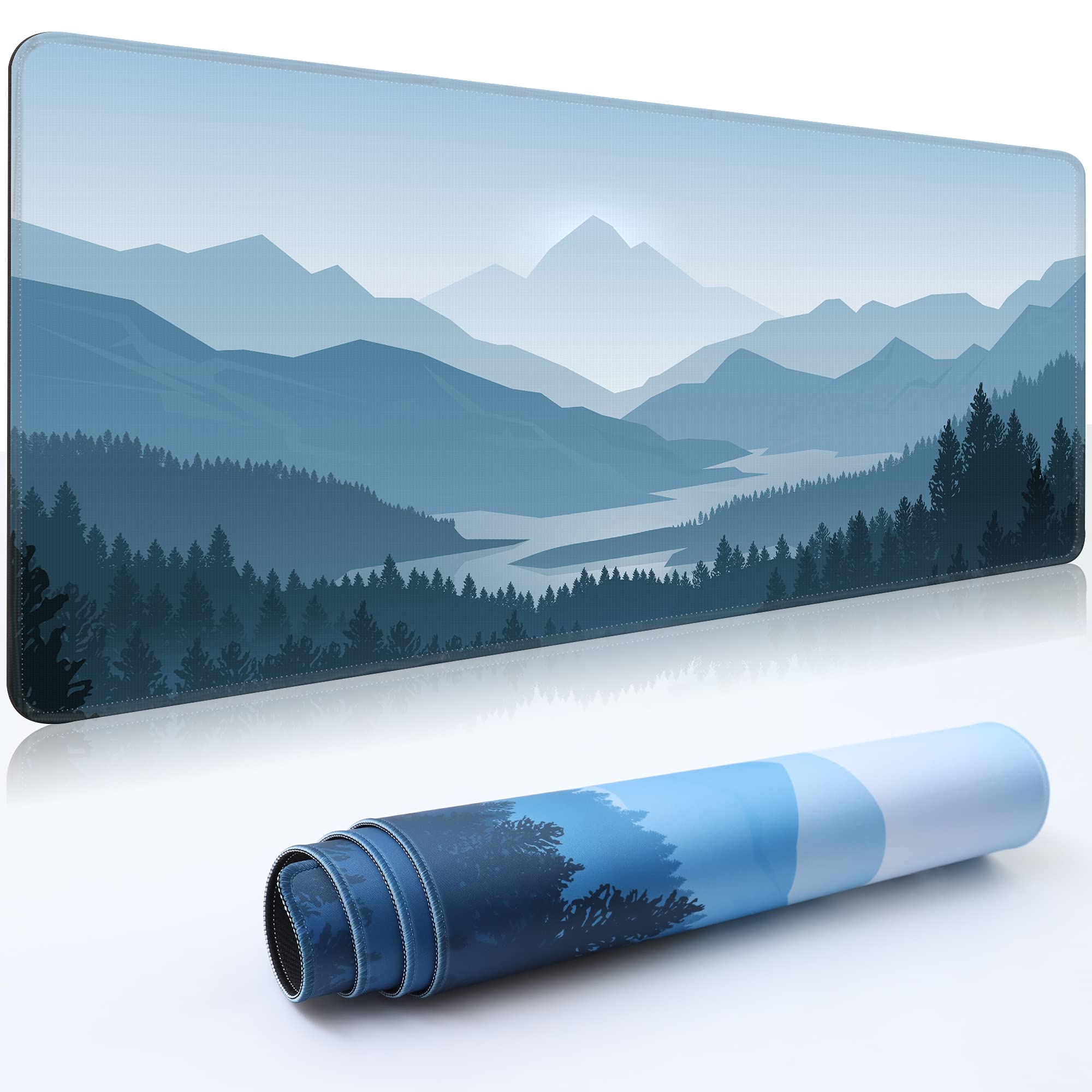Desk Mat,Large Mouse Pad 35''×15.6'' XXL Extended Gaming Mouse Pad Mat with Non-Slip Base Stitched Eges Mousepad for Computer,Office,Keyboard and Laptop - Vector Mountain
