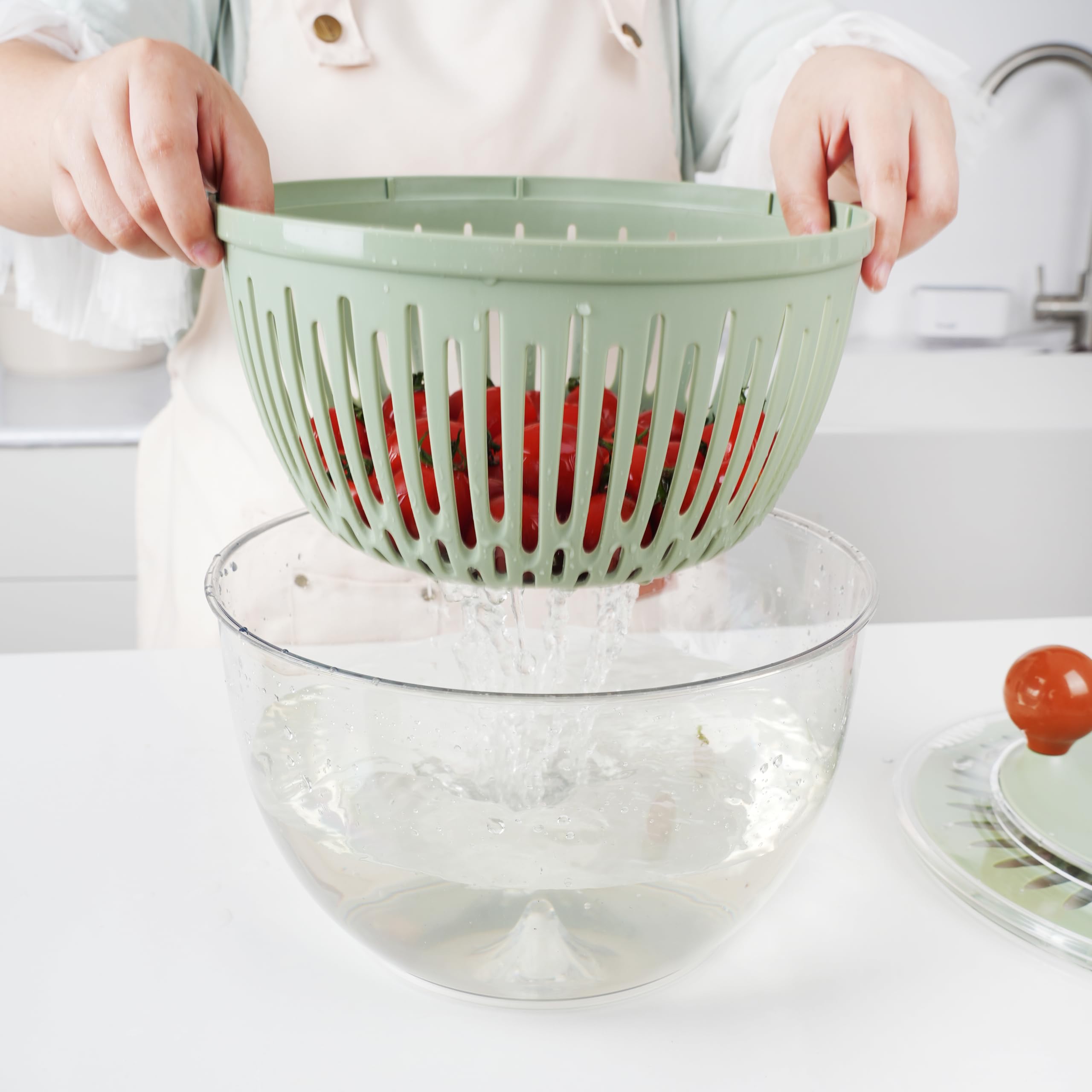 Shatomo Salad Spinner, Large 5L Easy to Use Lettuce Spinner, Fruit and Vegetable Spinner with Non-Slip Base, Drain and Stop Button