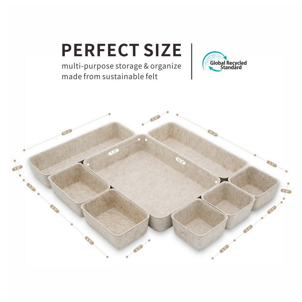 Welaxy 8-piece Nordic Beige desk drawer organizer tray office suppliers pens decluttering aesthetic wabi-sabi Scandinavian-chic storage bin hygge sleek minimalist fall gift (Oatmeal)