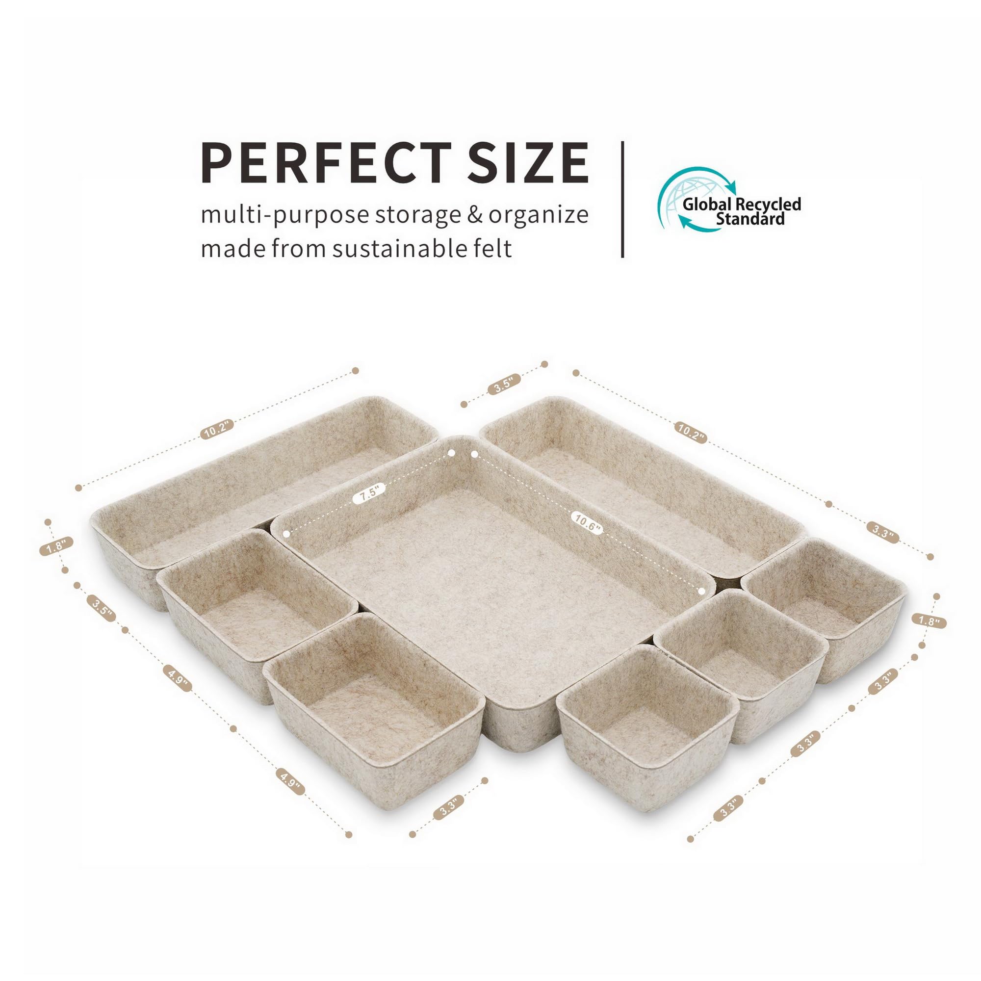 Welaxy 8-piece Nordic Beige desk drawer organizer tray office suppliers pens decluttering aesthetic wabi-sabi Scandinavian-chic storage bin hygge sleek minimalist fall gift (Oatmeal)