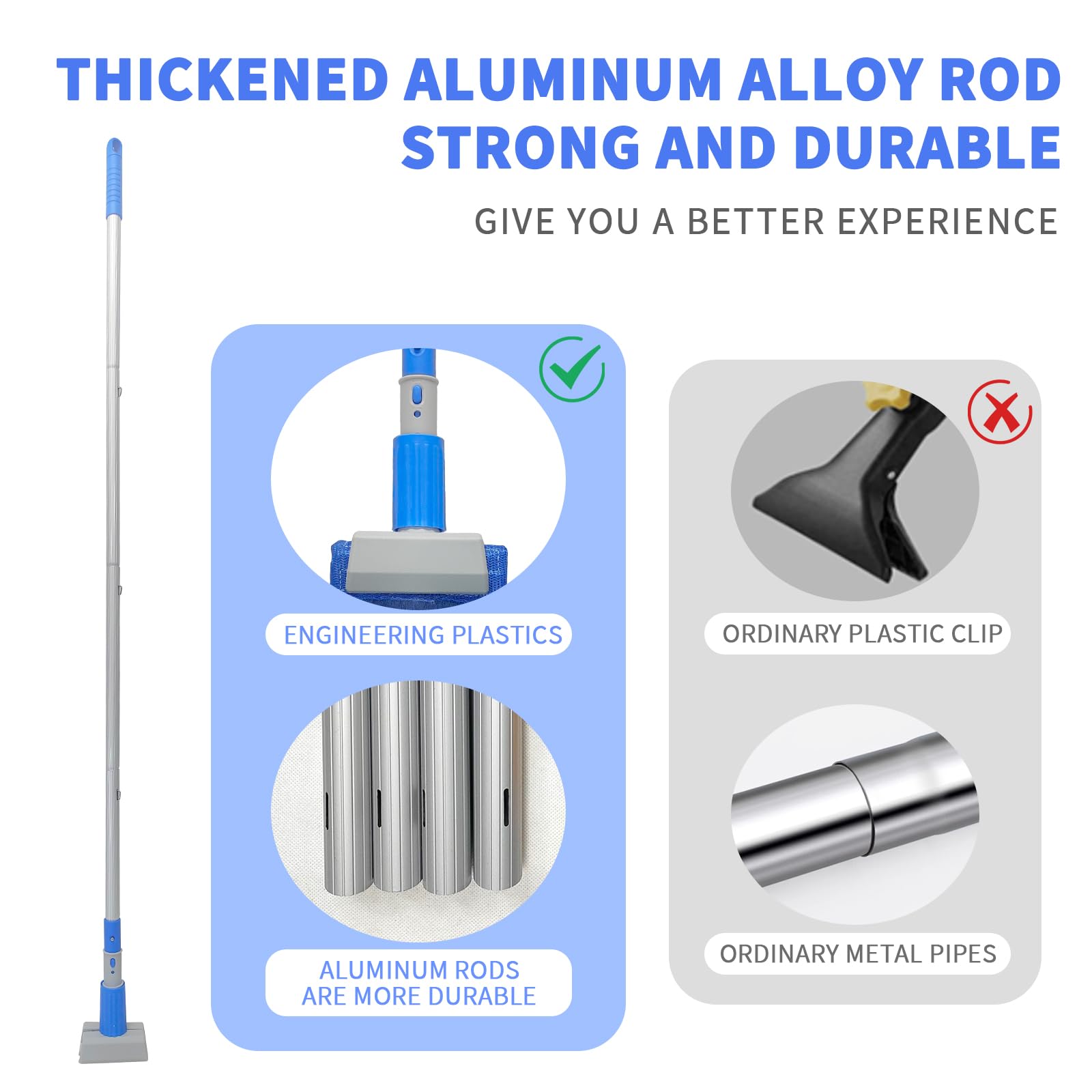 KLHB-YF Blue Heavy-Duty Cotton Mop Set - 59-Inch Durable Handle + 2 Reusable Cotton Mop Heads, Multi-Surface Cleaning for Home, Garage, Office, Workshop & Warehouse Floors