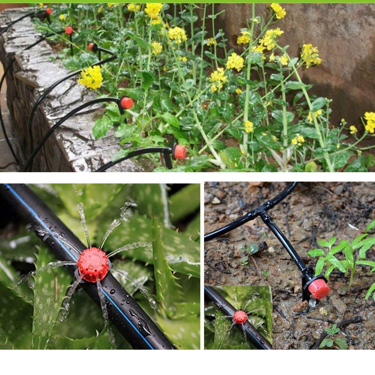 MSDADA Greenhouse Micro Drip Irrigation Kit, 50Ft Automatic Irrigation, Plant Watering System with 1/4" Blank Distribution Tubing Hose Adjustable Nozzle Emitters Sprinkler for Garden,Patio, Lawn