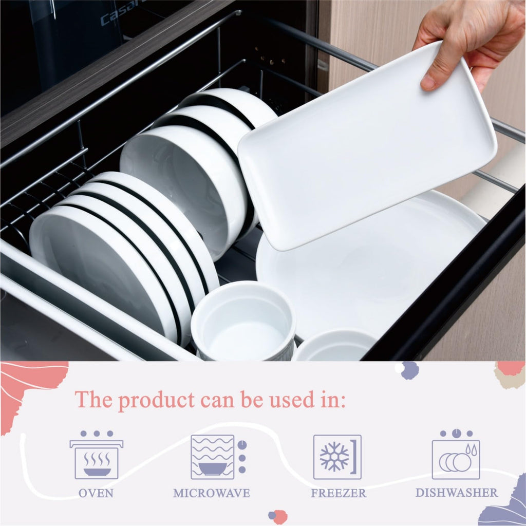 Miicol Small Platters Set of 6, Ceramic Rectangle Plates 9 Inch / 23 cm, Modern Sushi Plate Set, White Serving Dishes for Serving Food, Appetizer, Dessert, Dinner, Party